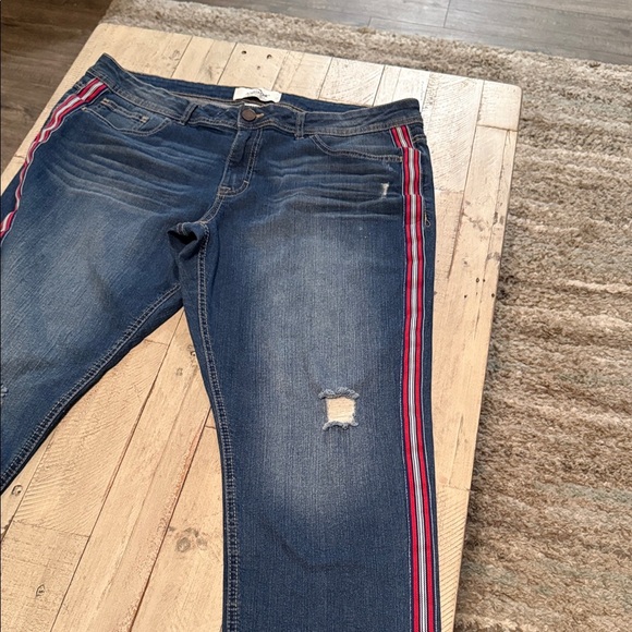 Jordache Blue Cropped Retro Style Jeans with Red Accents Size 18 - Picture 3 of 12